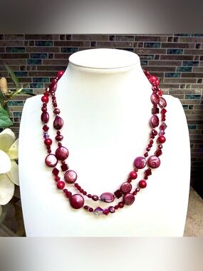Hand crafted double strand red beaded necklace